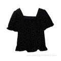 Women/Girt Dot Chiffon Lace Casual Shout Sleeve Top